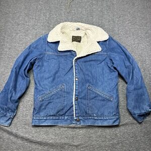 Maverick Ranch Coat Denim Jacket Mens Medium Blue Sherpa Lined Vintage USA